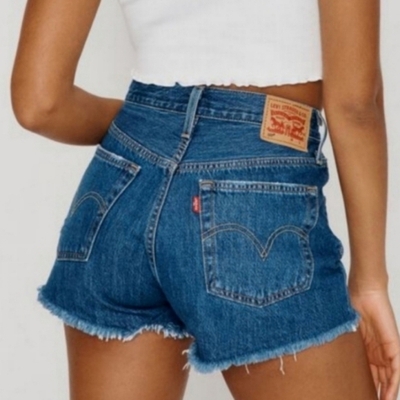 Levi's Pants - Levis 501 Button Fly Denim Jean Shorts Cutoffs High Waisted Rise Festival Frayed